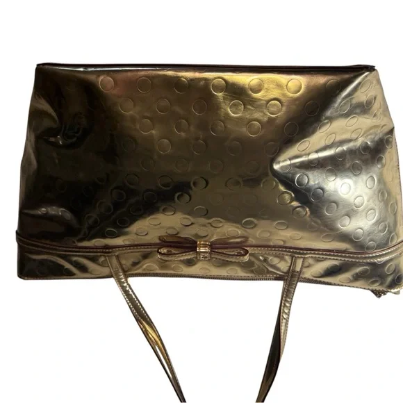 Retro Kate Spade New York Gold Metallic Tote Bag Purse RARE Handbag - Picture 7 of 16